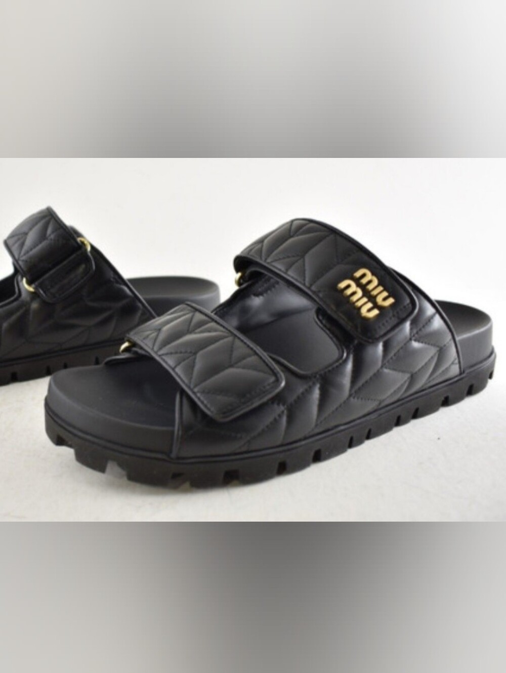 Miu Miu Black Quilted Double-Strap Slide Sandals